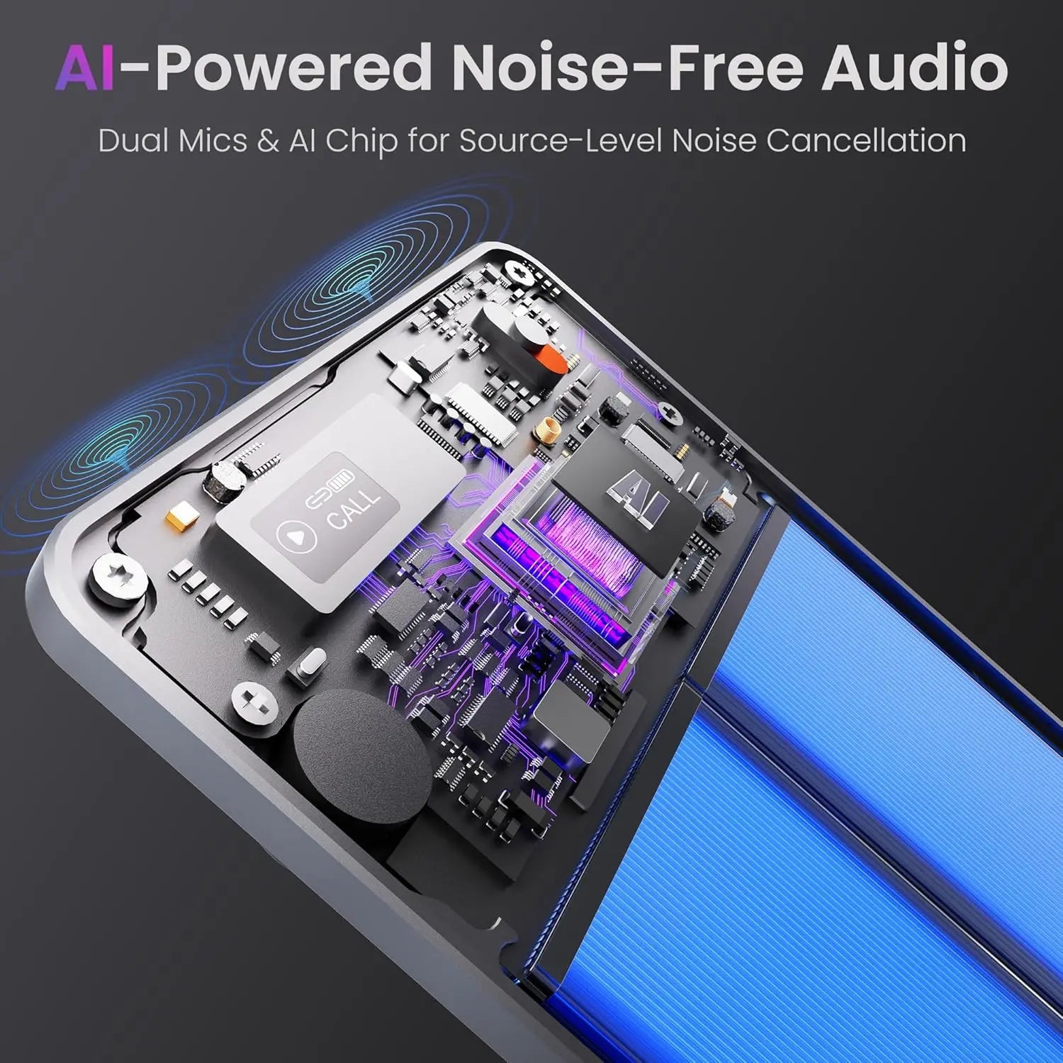 AI Voice Recorder with Noise Cancellation, 152 Languages, 64GB, App Control for Meetings & Lectures, Gray