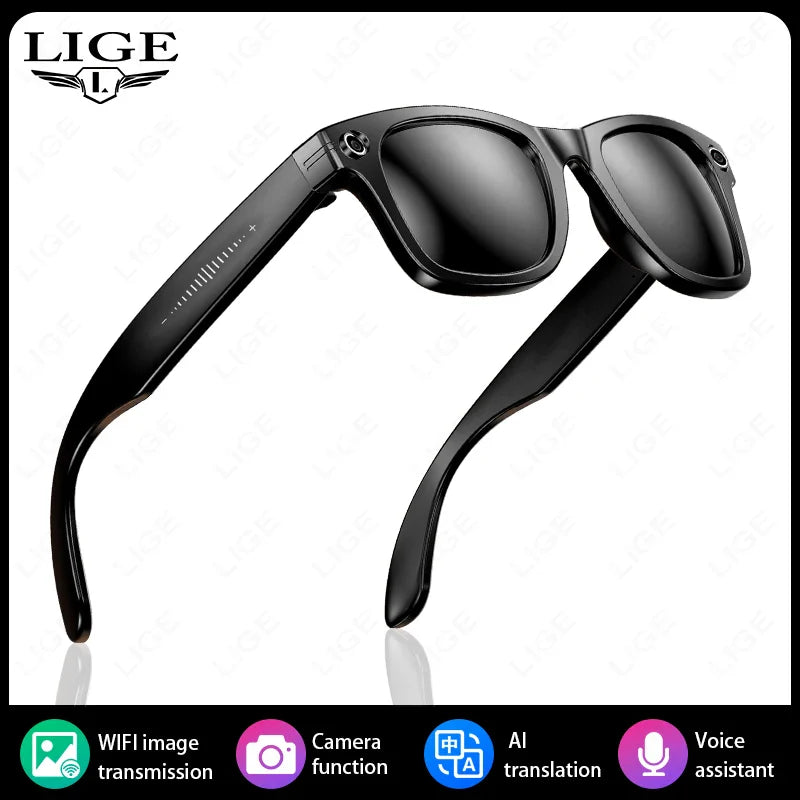 LIGE Smart Camera Glasses Video Recording AI Translation Object Recognition Bluetooth Call Music Sunglasses Photochromic Lenses