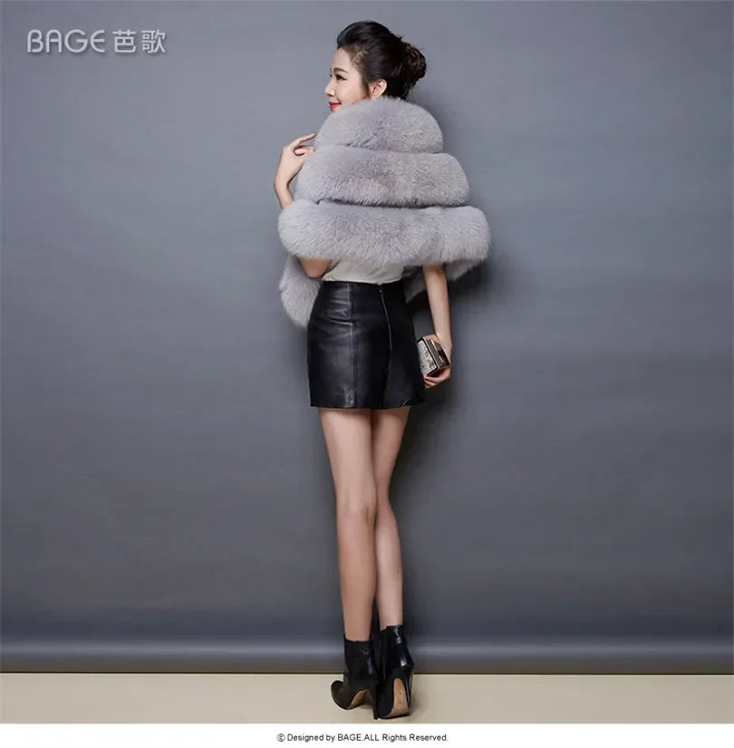 2025 Winter Faux Coats luxury fox fur imitation mink fur poncho bridal wedding dress shawl cape women vest fur coat 135-175CM