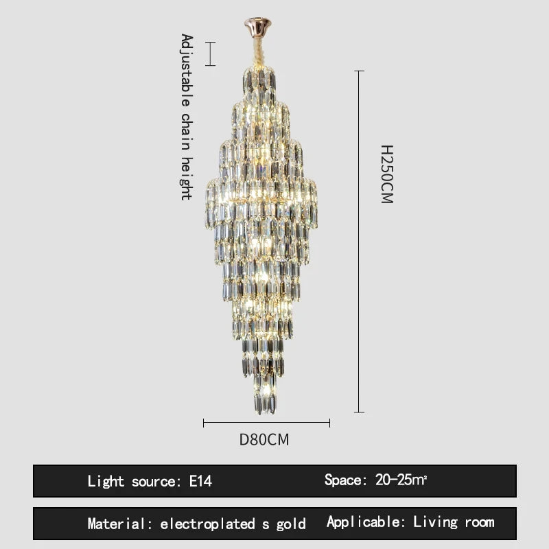 Duplex Building Chandelier Villa Living Room Crystal Lamp Hotel Luxury Chandelier High-end Spiral Staircase Long Chandelier