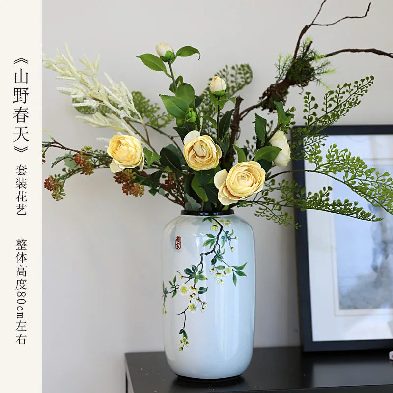 Chinese ceramic vase ornament, living room entrance floral art, home hydroponics creative simple round housewarming gift flower