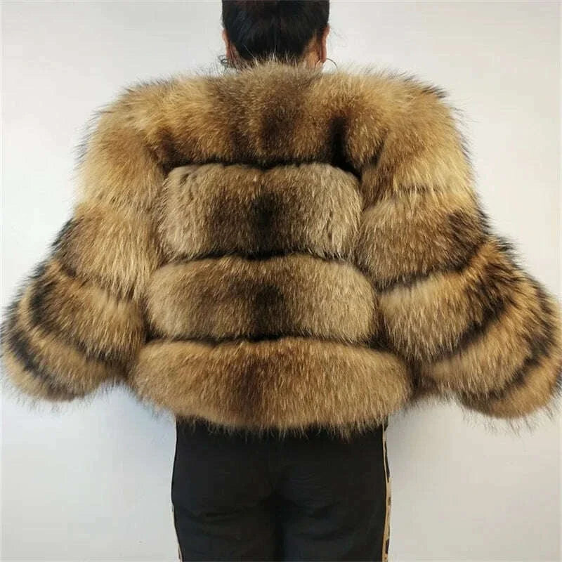 BEIZIRU Real Raccoon Fur Coat Women Winter Long Sleeve Natural Luxury Jackets Thick Top