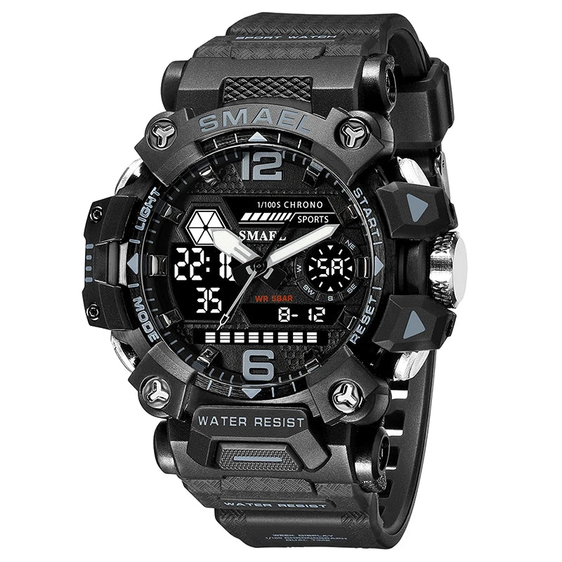 SMAEL Men Watches 50m Waterproof Sports Watch Military Man Sports Watch Digital 8072 Dual Display Watch Quartz Led Digital