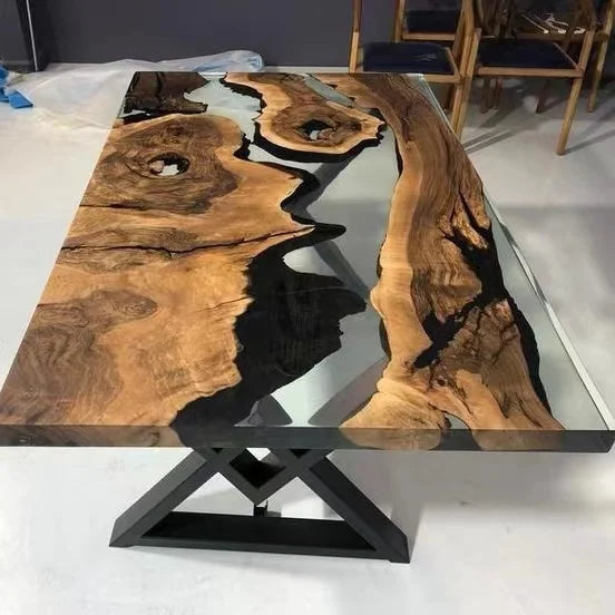 Wholesale Low Price Solid Walnut Coffee Kitchen Restaurant River Epoxy Dining Table