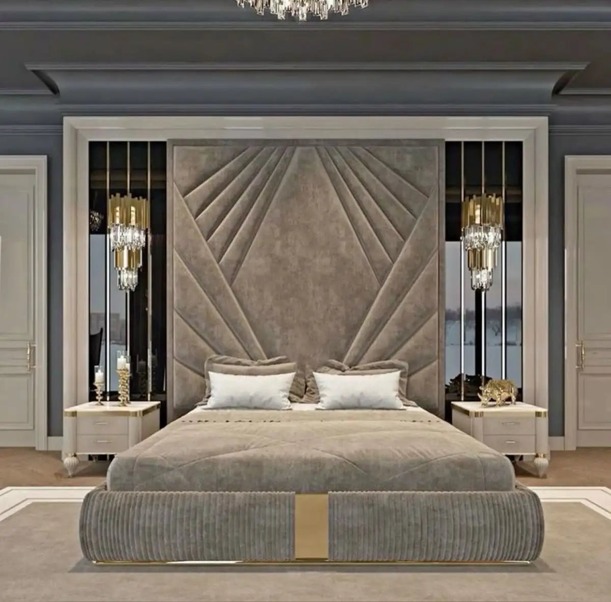 HJ HOME Wholesale Fabric Up-holstered Beds King Size Double Headboard Customized Wall Panels Hotel Bedroom Furniture Set