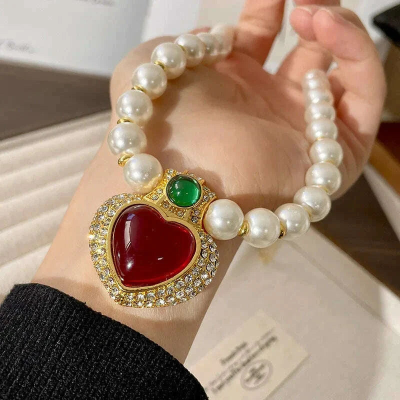 Draweye Winter Sweater Chain Vintage Heart Palace Style Neckalces for Women Pearls Fashion Hyperbole Collares Para Mujer