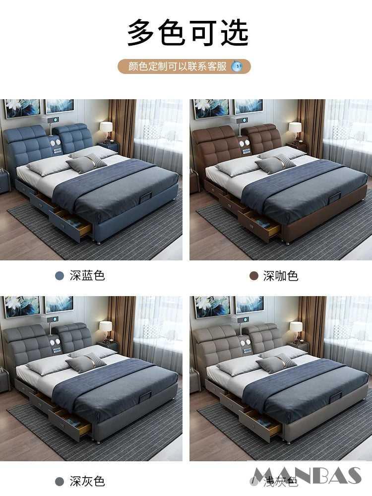 Linlamlim Ultimate Tech Smart Bed - Multifunctional Bedframe with Genuine Leather and Bluetooth Speaker, Drawers,...