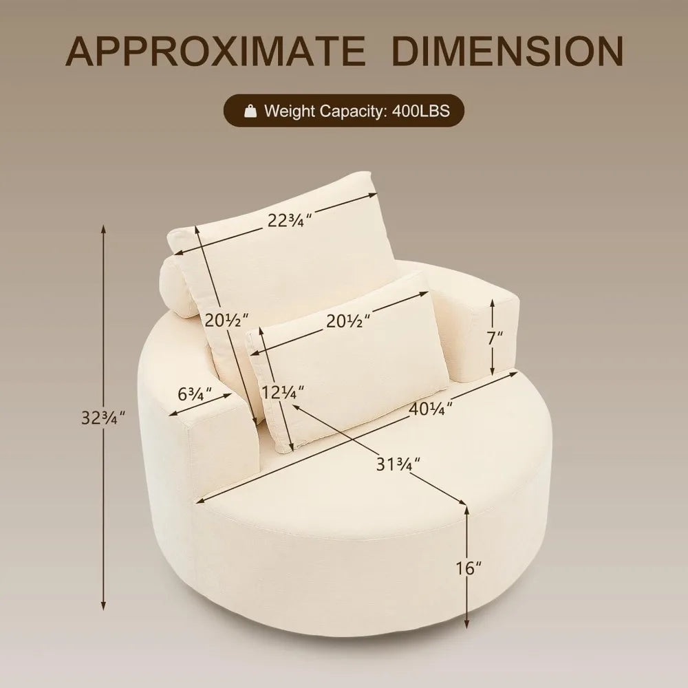 Furnimart Oversized Barrel Accent Chair, 360° Swivel Round Upholstered Sofa, Chenille High-Resilience Sponge, No Assembly Wide S