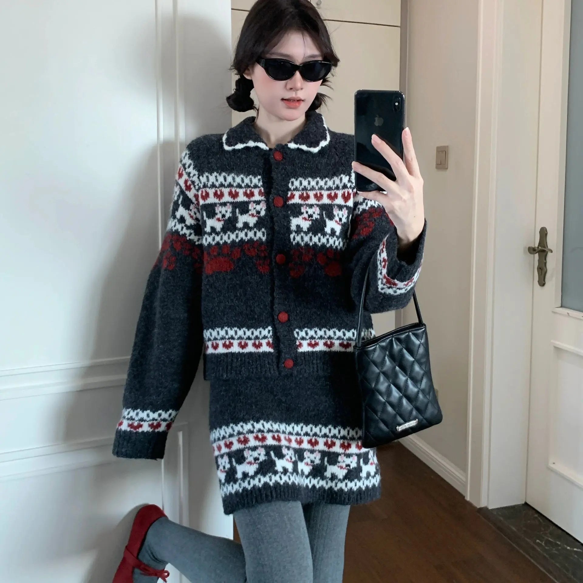 Knitted Suit Women 2025 Fashion Vintage Sping Autumn Cardigan Sweater Coat Short Skirt Ladies Two Piece Set Outfits