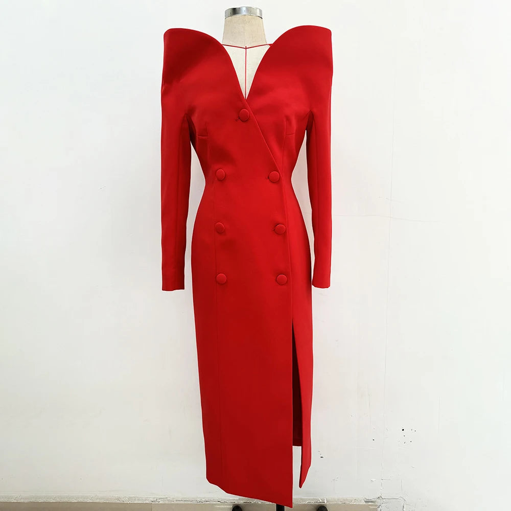 TWOTWINSTYLE Solid Slimming Designer Trench For Women V Neck Long Sleeve Patchwork Double Breasted Formal Coats Female Fashion