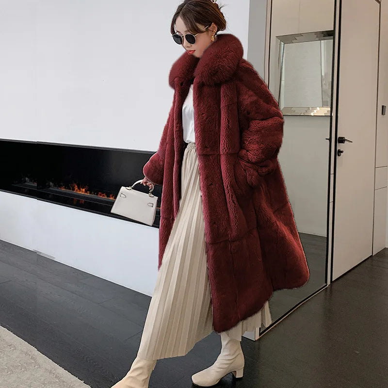 5XL Oversized Autumn Winter Faux Fur Coat Women Loose Long Plush Jackets Thick Warm OverCoat Female Large Fur Collar Parka 2023