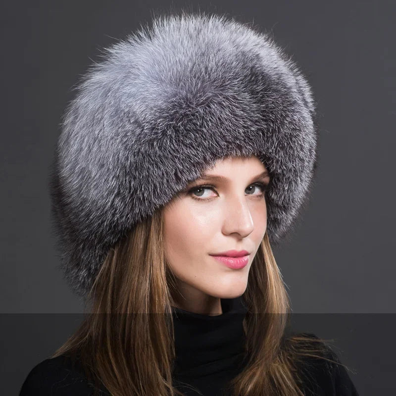 Hot Sale 100% natural Fox Fur Hat Women Cap Thick Fur Cap Winter Warm Hat Female Fashion For Women Hat With Earmuffs Hat
