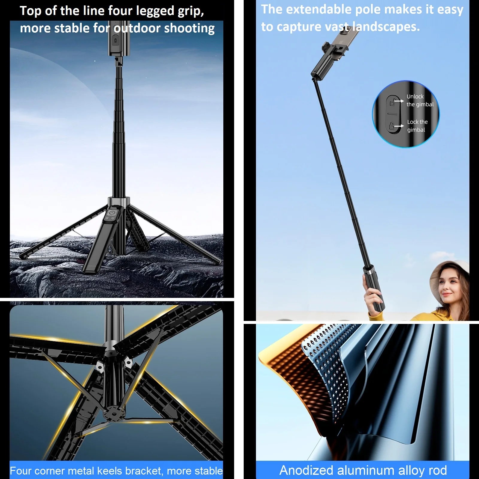 Auto Face Tracking Tripod 360° Rotation 59" Selfie Stick Tripod Auto Tracking Phone Holder Motion Tripod for Live Video Vlogs