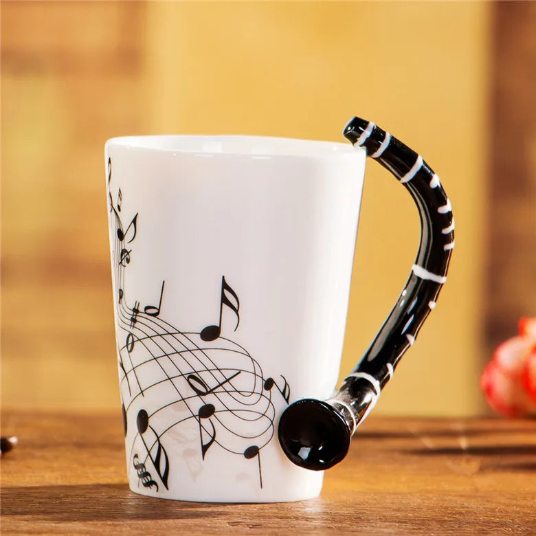 Cups with Handle Novelty Gifts 240ml Creative Music Ceramic Mug Guitar Violin Style Cute Coffee Tea Milk Stave Mugs |...