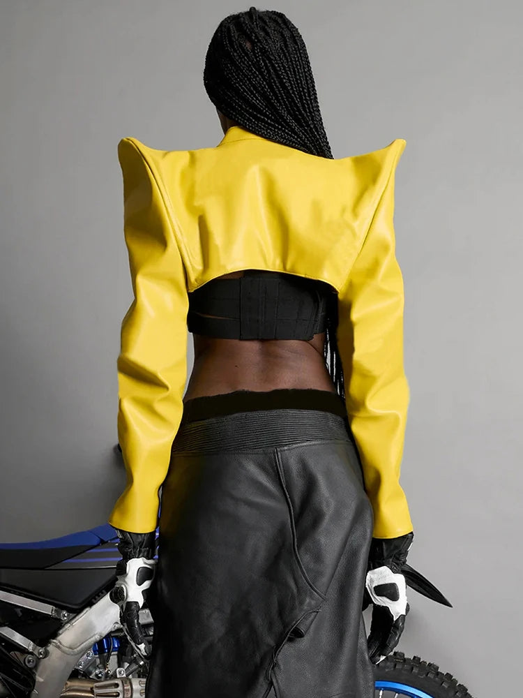 Weird Puss Horn Women Short Jacket Leather Full Sleeve Zipper Hipster Street Y2K Festival Wild Autumn Fashion Super Mini Coat