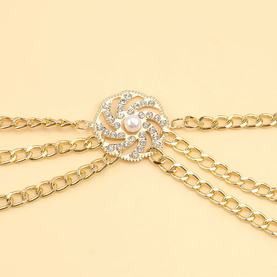 versatile multi-layer disc inlaid with diamond pearl waist chain new style tunic decorative metal belt for women - Kimlud