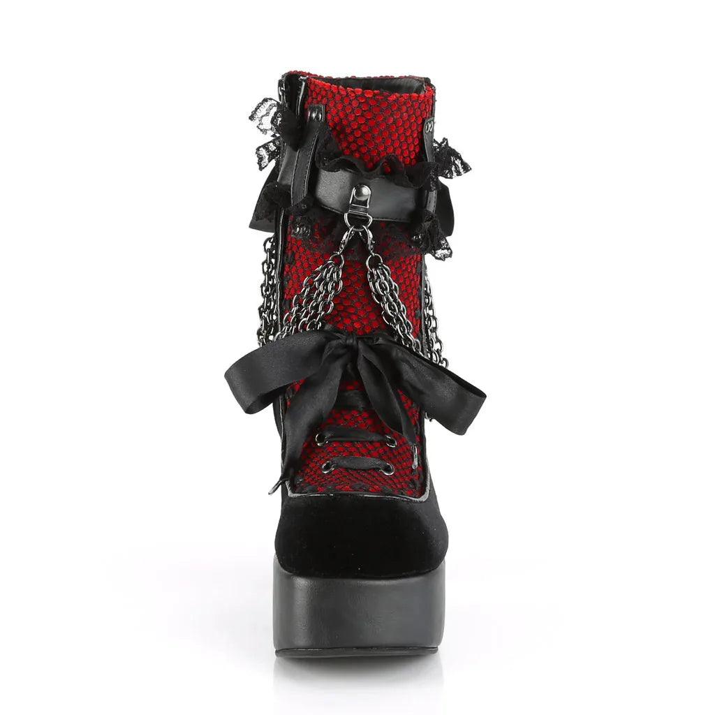 Gothic Style Chain Lace Up Bow Women Short Boots Retro Round Toe Square Heel Chunky Platform Ankle Boots Punk Ladies Party Shoes