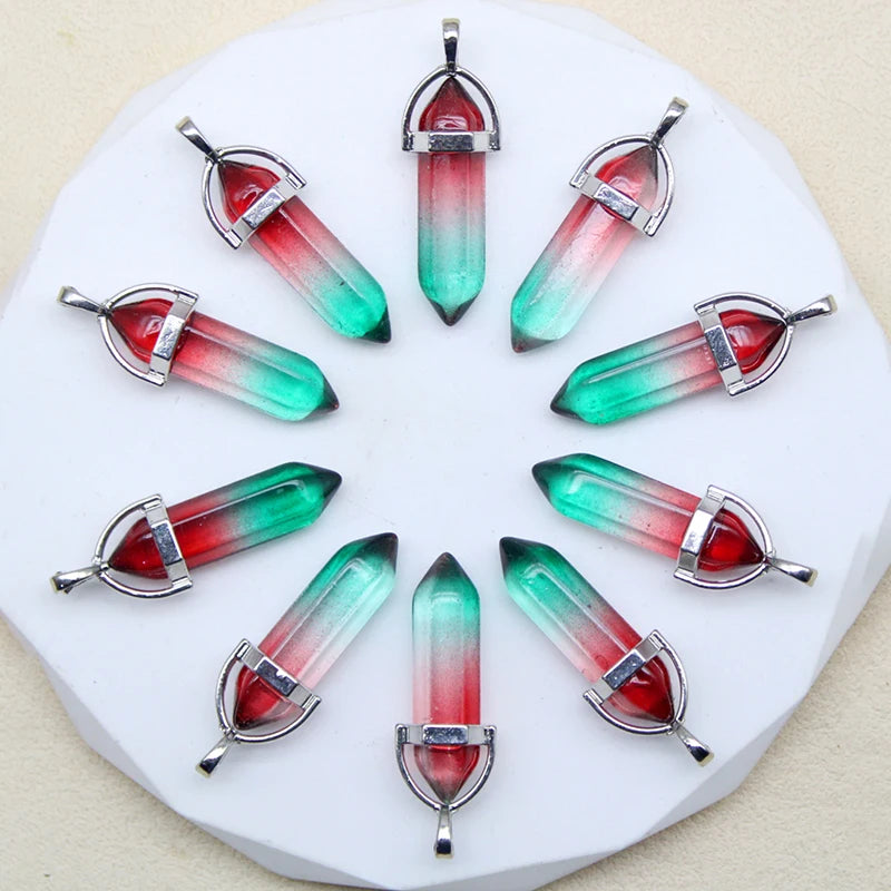 New Fashion Glass Colorfull Pillar Point Charm Pendants for Jewelry Pendants Making 24pcs/lot Wholesale Free Shipping