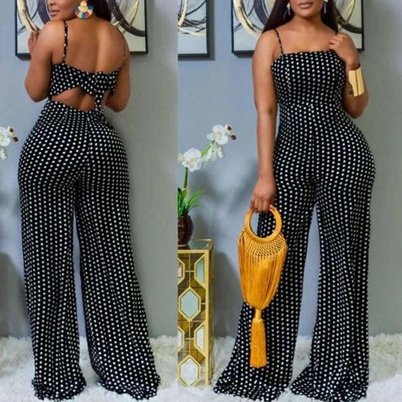 Women Jumpsuits Overalls High Waist Dot Wide Leg Pants High Street Casual Flat Sexy Backless Wrapping Breast 2023 Autumn