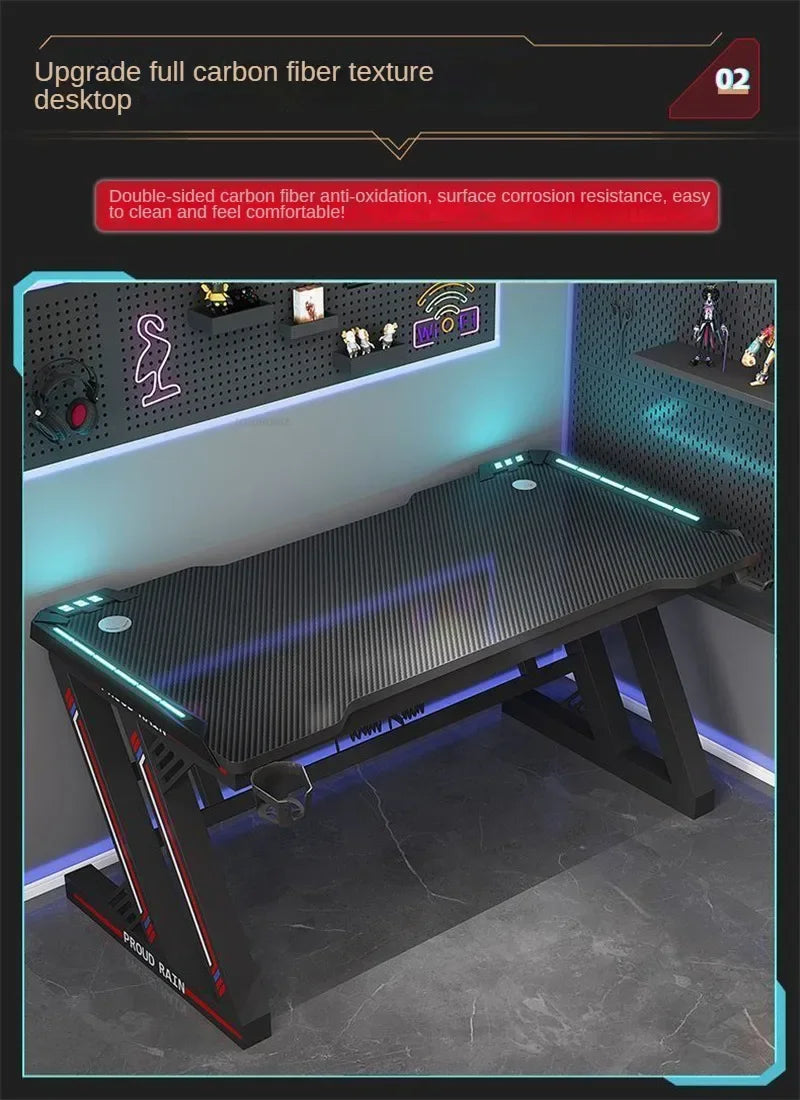 Light Luxury Gaming Table Carbon Fiber Computer Desks and Chair Set European Office Furniture Home Iron Bedroom Writing Table GL