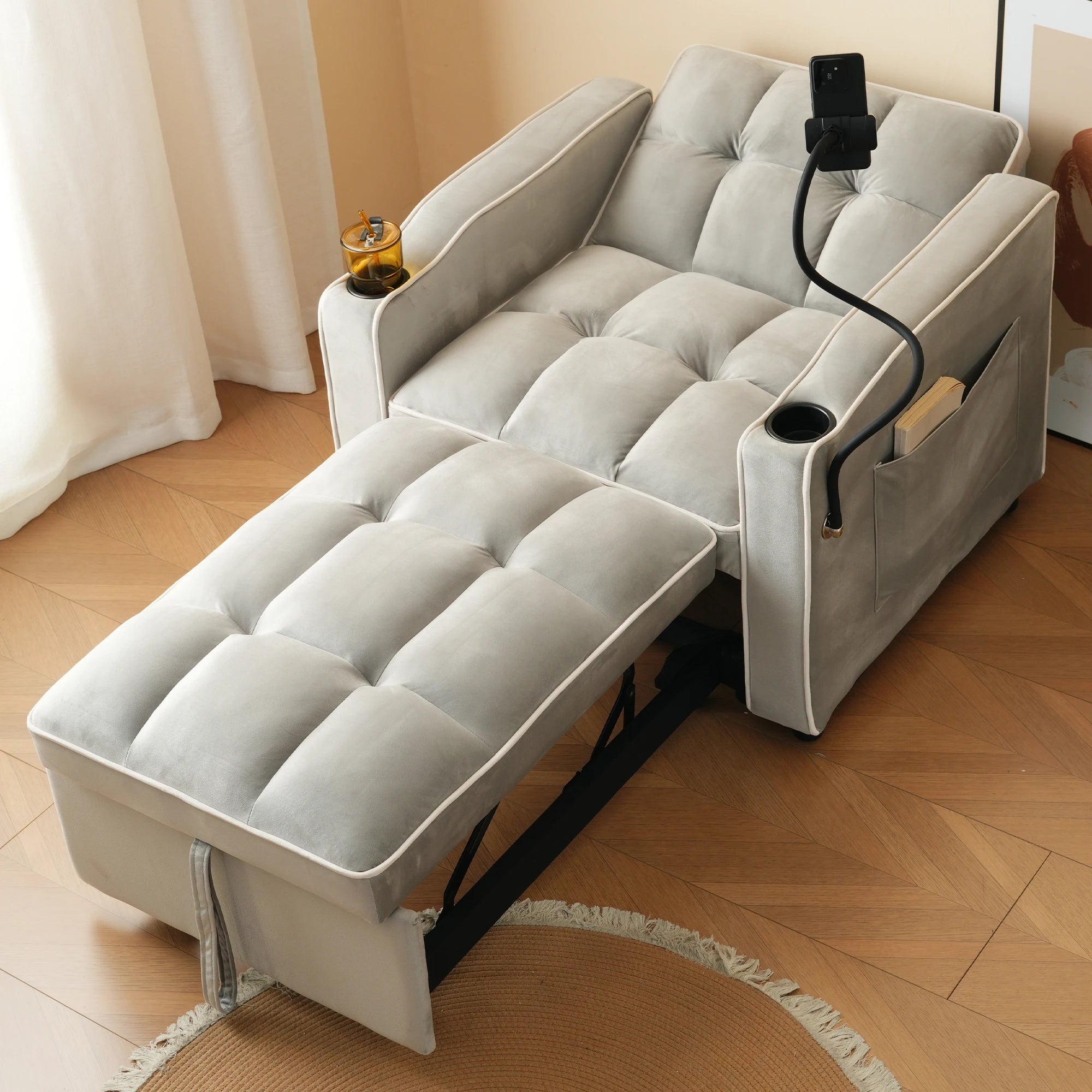3-in-1 single-bed sofa - with beverage rack and phone holder, 83*167*76 cm sofa recliner, recliner, armchair, - Kimlud