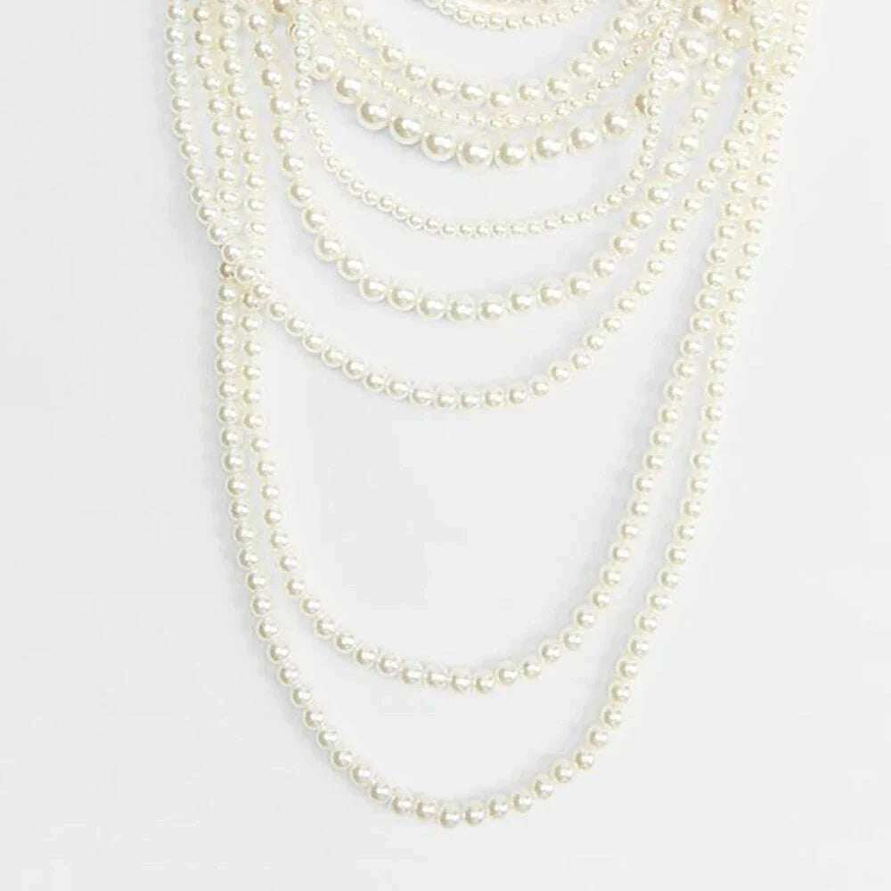 Girlgo Zaa MULTI-STRAND FAUX PEARL NECKLACE,Autumn Suit Sweater, Long Necklace, Daily Shopping Wedding Jewelry