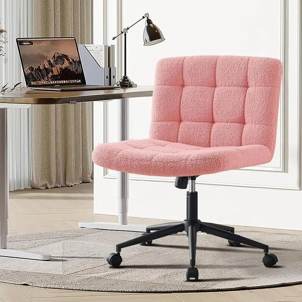 Adjustable Height Swivel Desk Chair with Wheels, Faux Fur Pink, Comfortable for Home Office and Vanity Use