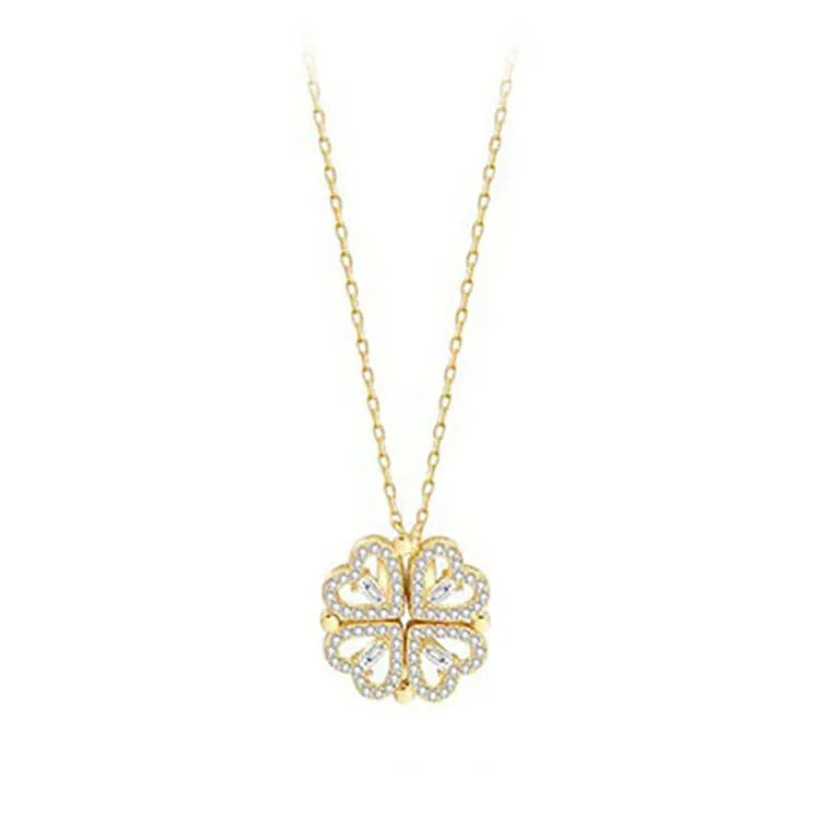 1pc Heart Shaped Four Leaf Clover Pendant Necklace Jewelry Zircon Women Love Clavicle Chain Gifts Openable ChokerJewelry