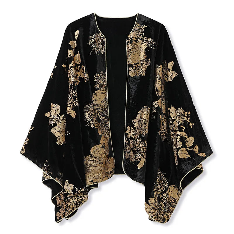 New Chinse Style Kimono Cardigan Cheongsam Autumn Winter Luxury Velvet Bronzing Qipao Hanfu Jacket Coat Elegant Haori Yukata Top