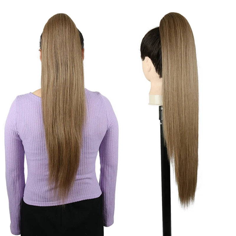 Julianna Synthetic Kanekalon Black Drawstring Water Wave Ponytail Extension Female Curly Wavy Clip In Ponytail Hair Extension