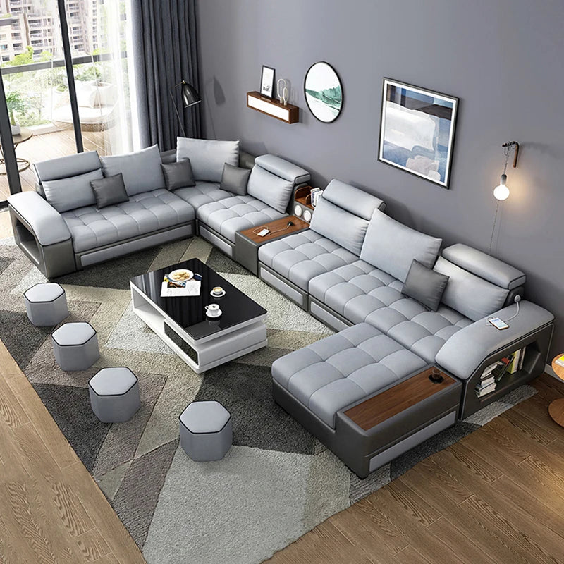 Modern Leather U-shaped Combination Sofa Bed 7-piece Furniture Living Room Fabric Velvet Sofa Home Manufacturer | Kimlud...