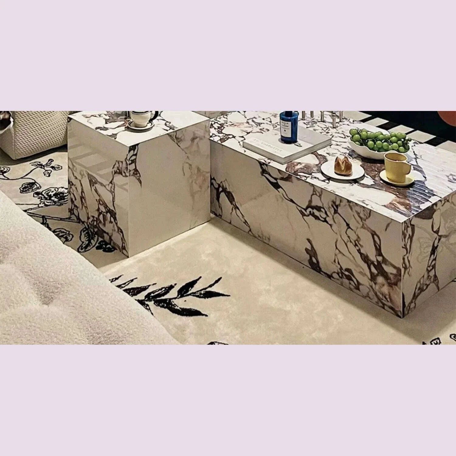 Luxury Stone Coffee Table, Nordic French Retro Design, Compact Corner Table Set for Small Space Living Room, High-End Side Table