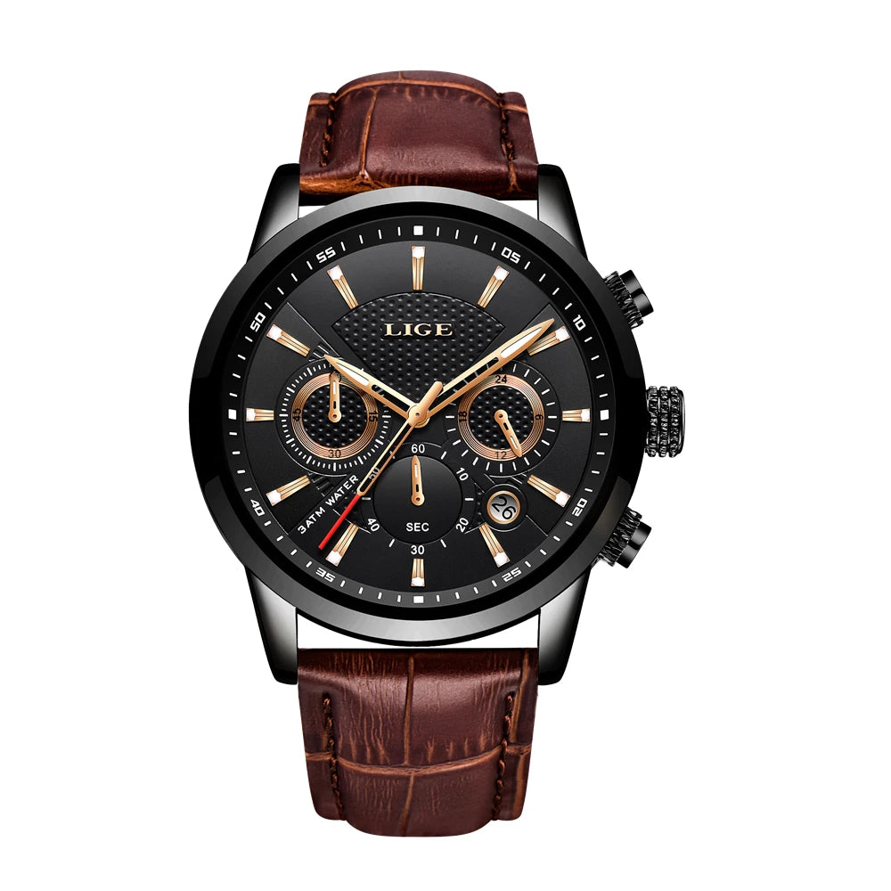 2025 LIGE Top Brand Luxury Casual Leather Quartz Men Watch Man Business Clock Male Sport Waterproof Date Chronograph Men Watches
