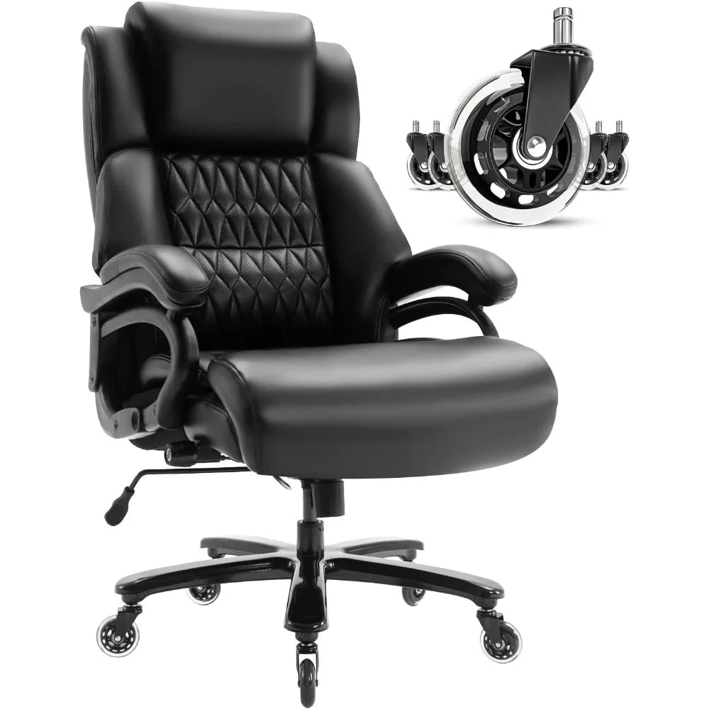 400lbs Office Chair- Adjustable Lumbar Support Quiet Rubber Wheels Heavy Duty Metal Base,High Back Large Executive Computer Desk