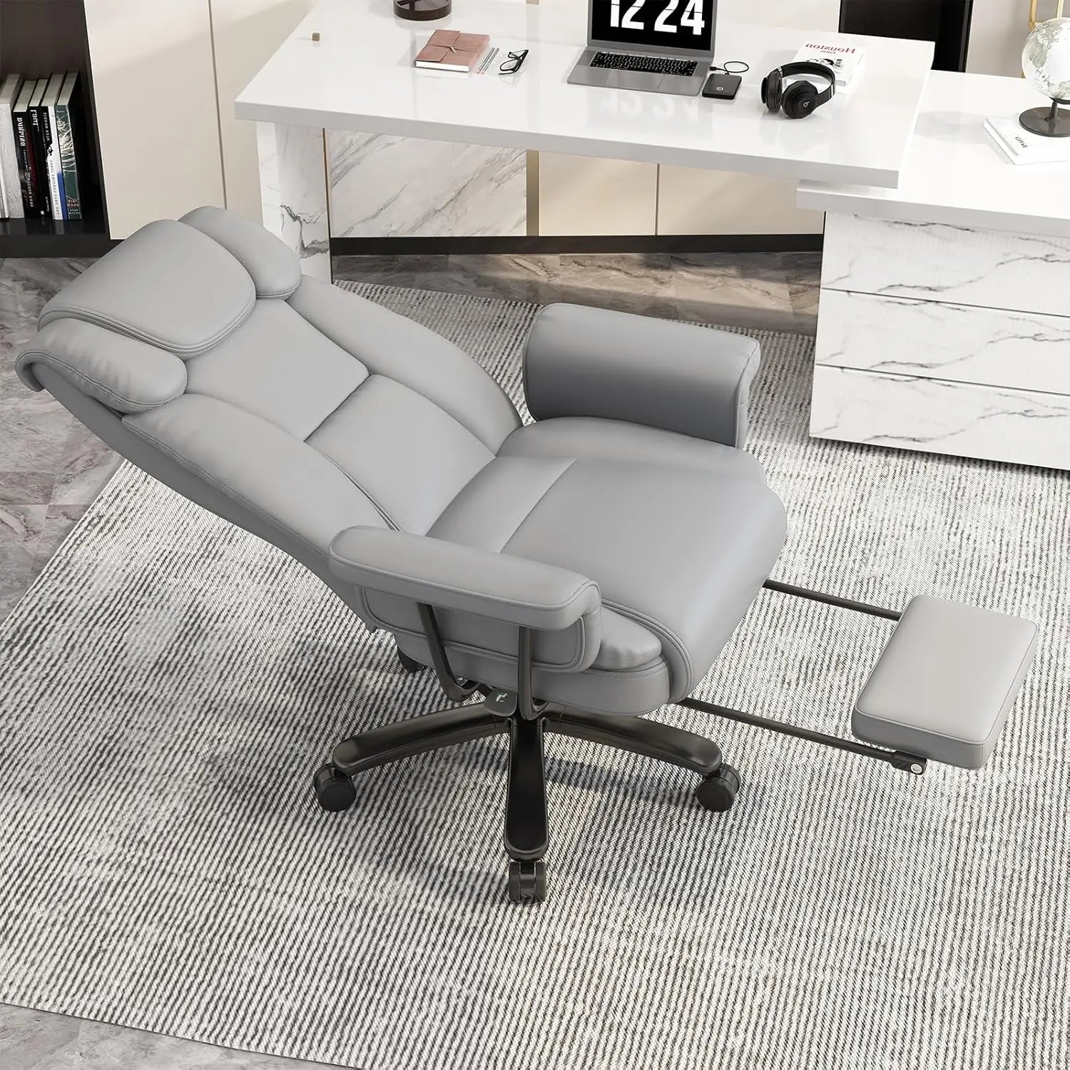 Criss Cross Chair with Wheels, 160°Big and Tall Reclining Office Desk Chair with High Back, Wide Seat, Arms, Footrest,...