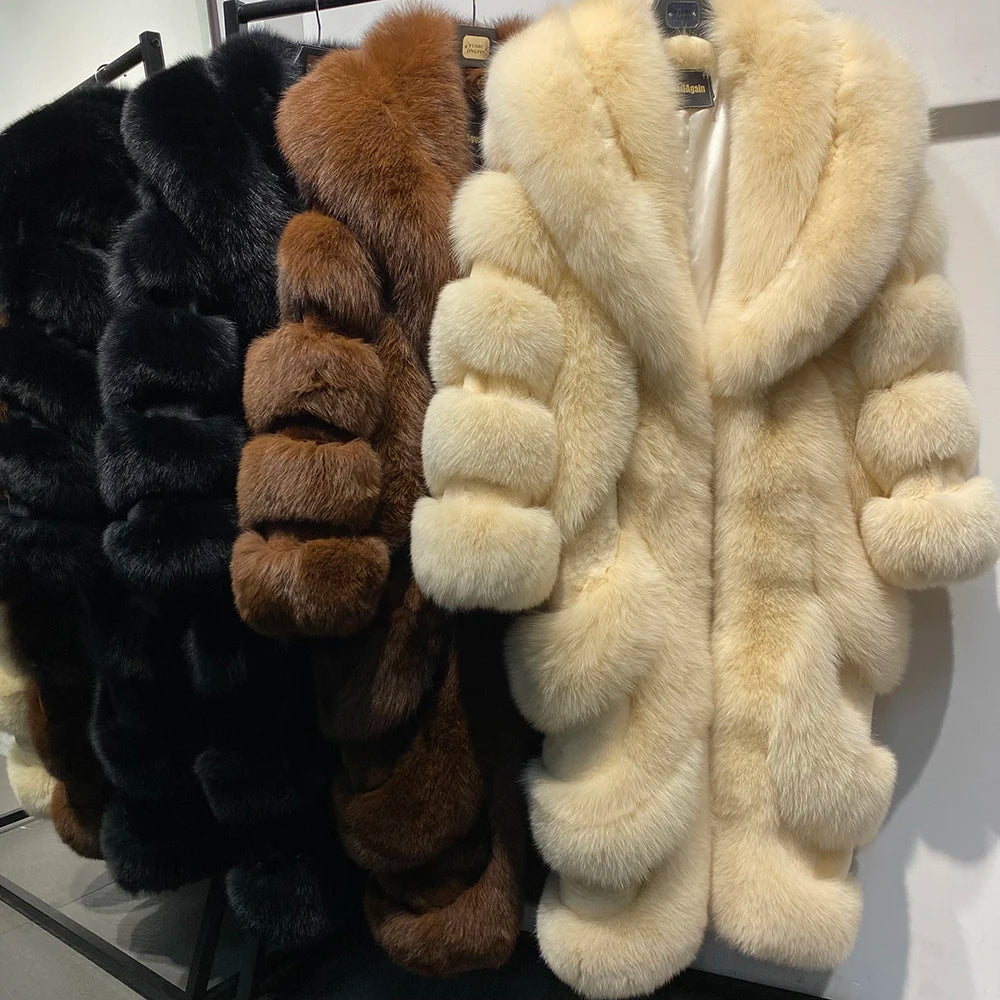 YOLOAgain Real Fox Fur Jacket For Women Luxury Natural Fox Fur Coat Winter Outerwear