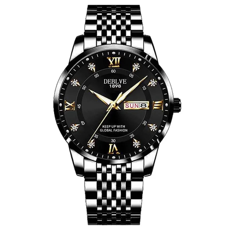 Luxury Men Watch Stainless Steel Top Quailty Push Button Hidden Clasp Waterproof Luminous Date Week Sport Wrist Watches