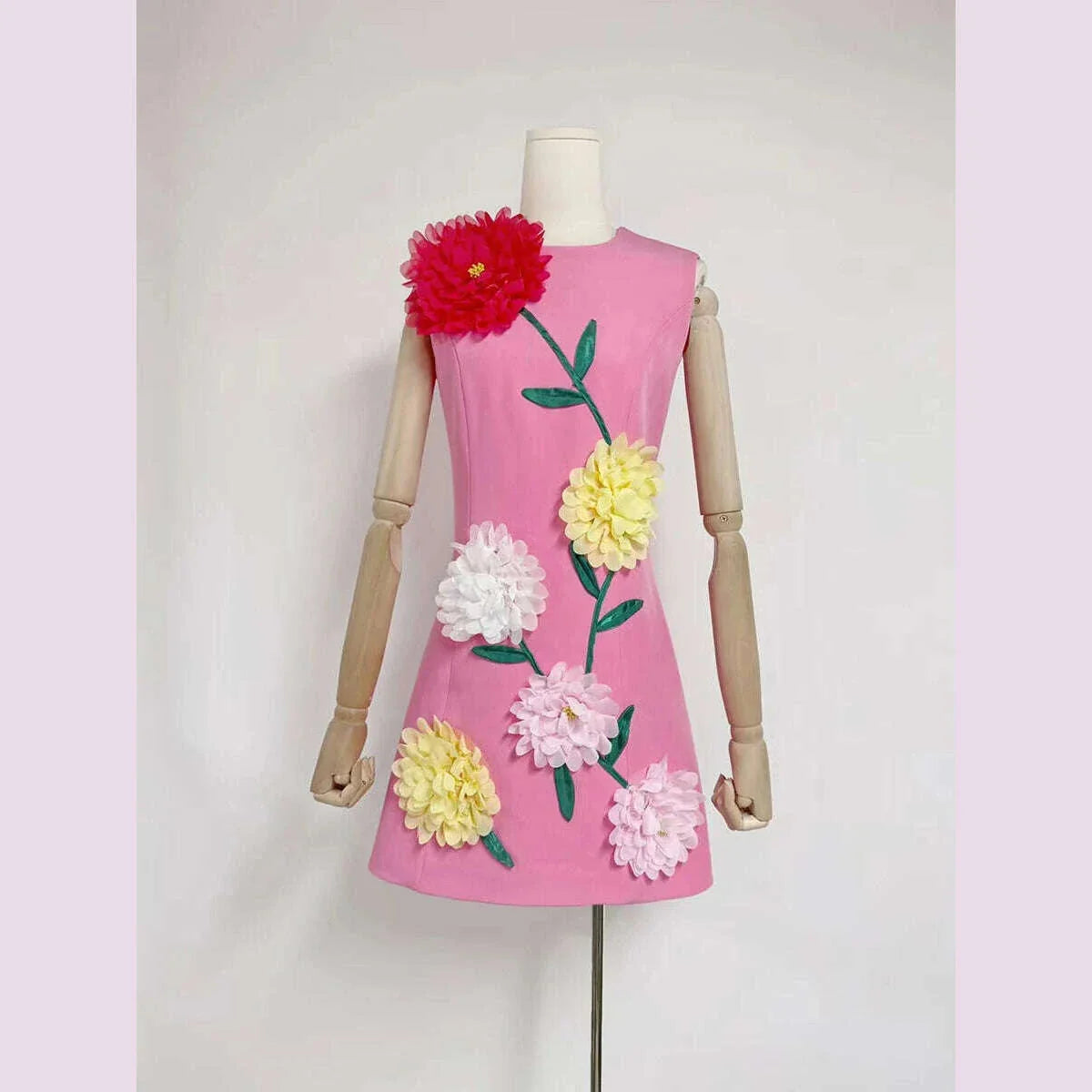 TWOTWINSTYLE hit color spliced appliques slimming dresses for women o neck sleeveless high waist temperament mini dress female