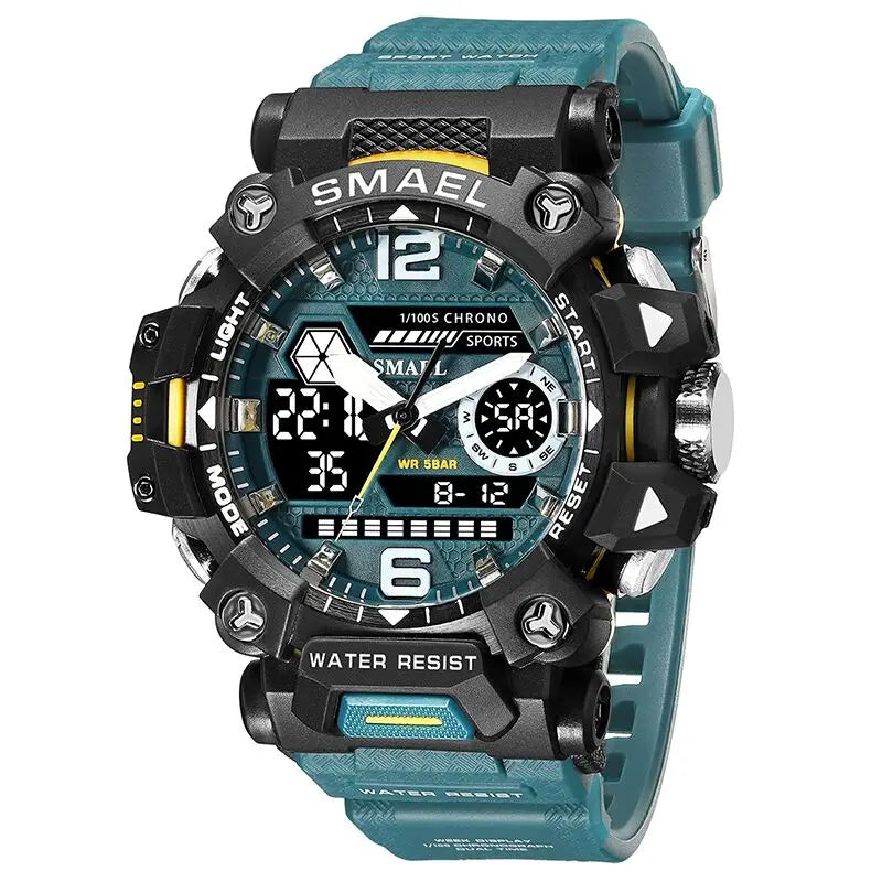 SMAEL Men Watches 50m Waterproof Sports Watch Military Man Sports Watch Digital 8072 Dual Display Watch Quartz Led Digital
