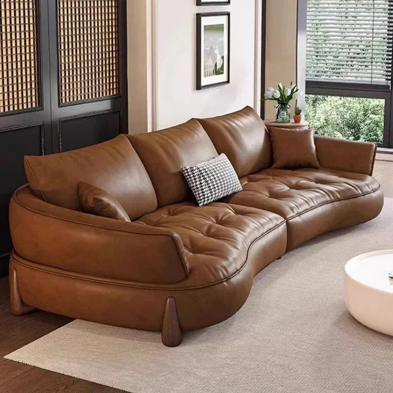 Wood Brown European Sofas Waterproof Armrest Luxury Floor Lounges Couch Puffs Nordic Designer Divani 2 Posti Unique Furniture - Kimlud