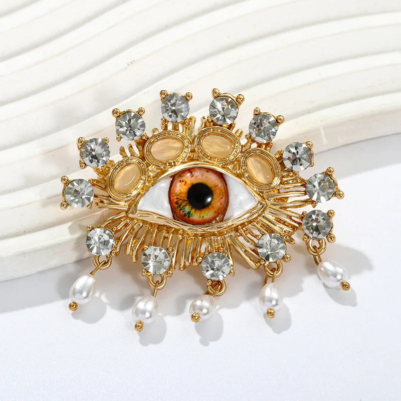 Exaggerated Devil's Eye Brooch Baroque Pearl Tassel for Men Women Unisex Pin Jewelry European And American Vintage