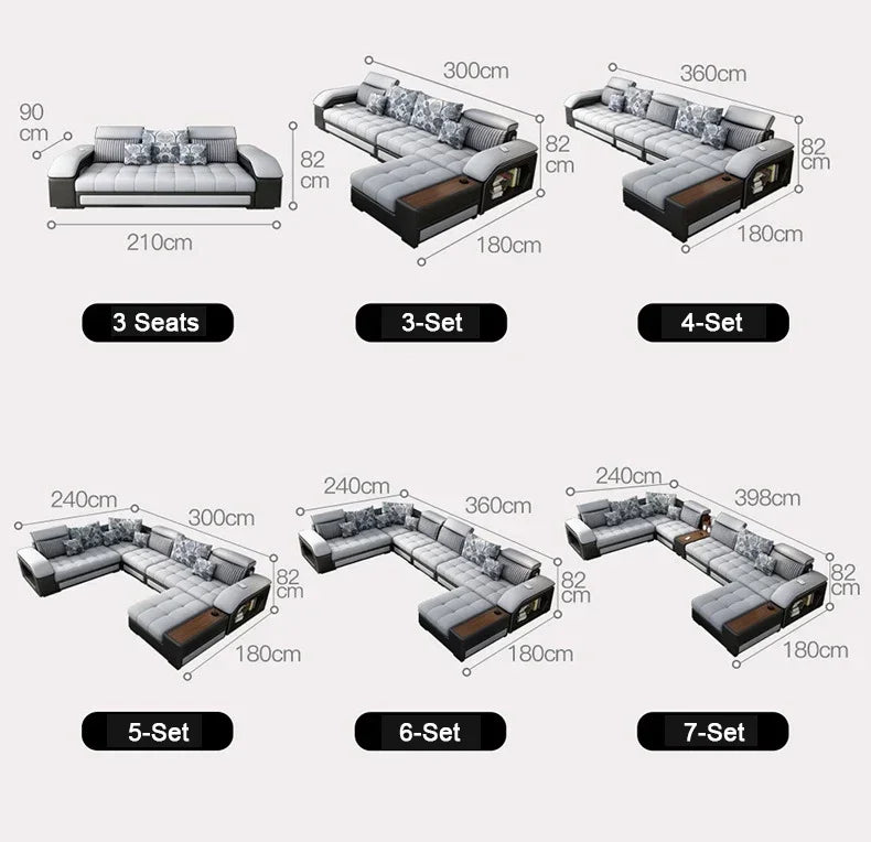 -Modern Living Room Sofa Couch Set U Shaped Couches Luxury Microfiber Leather Fabric Sectional Sofas For Home Furniture Indoor - Kimlud