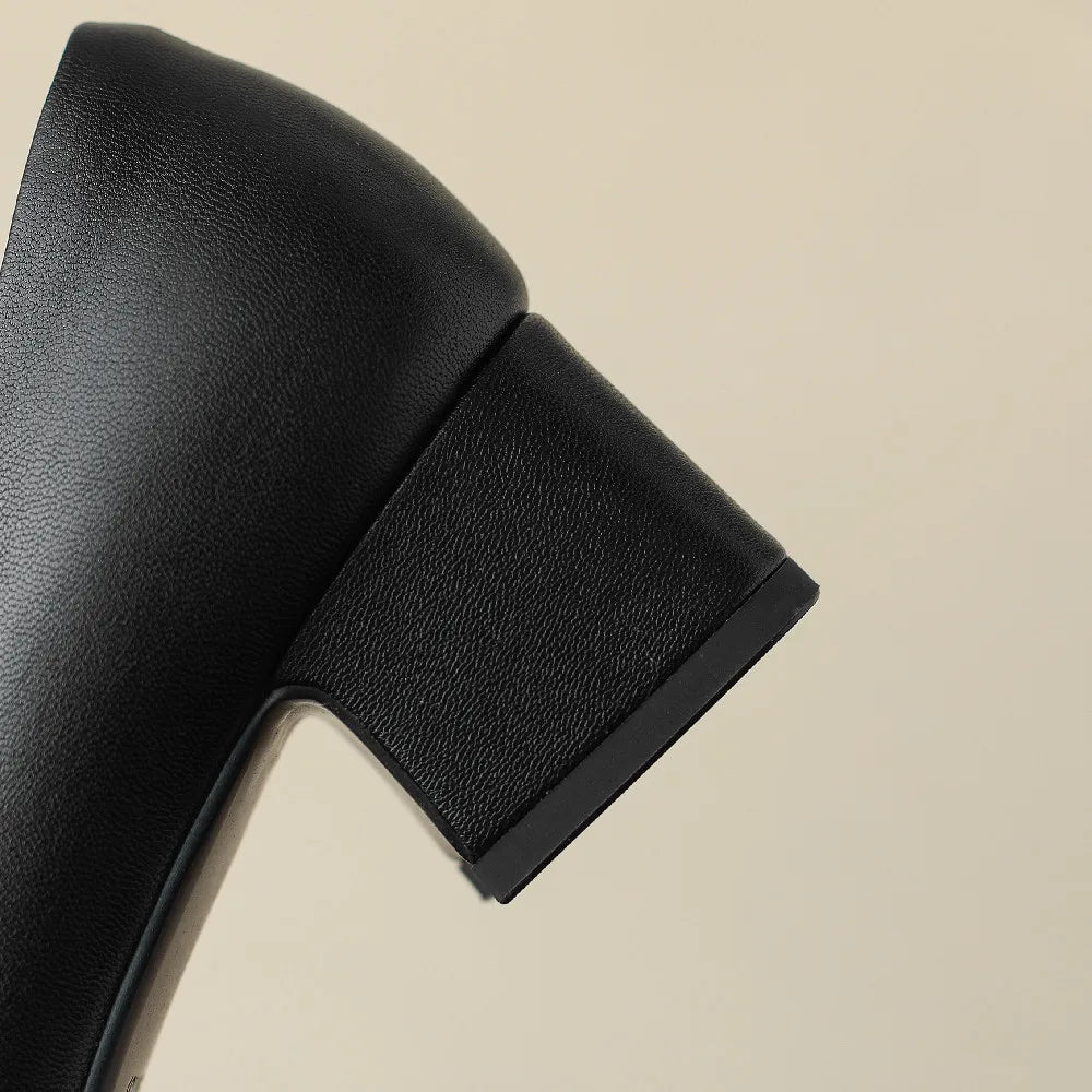 danxuefei plus size 34-42 women's genuine leather square toe slip-on pumps OL style elegant ladies 5cm thick low heel shoes sale - Kimlud