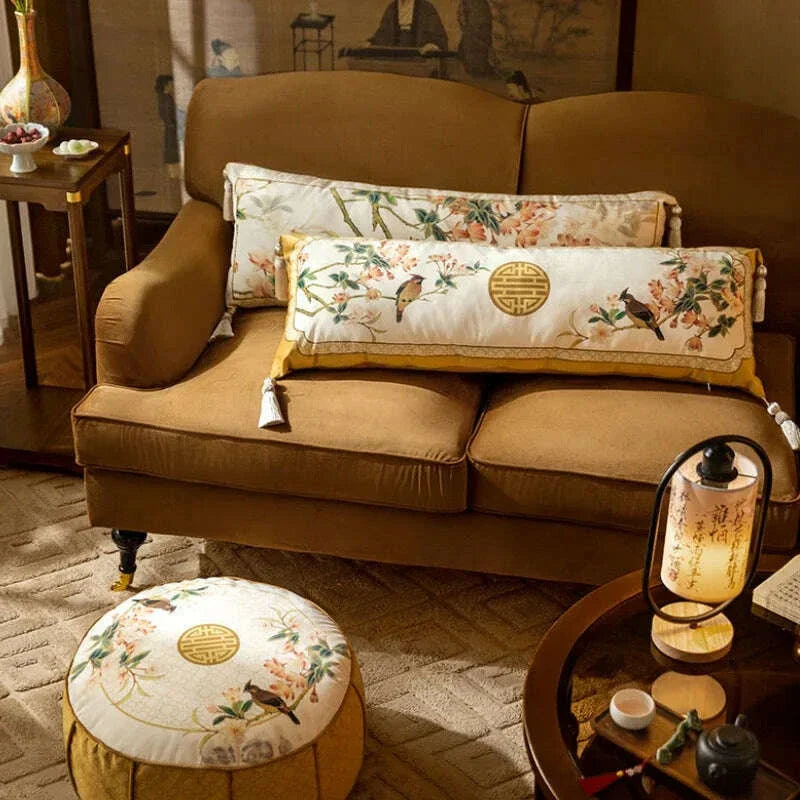 Chinese Flora Bird Pillows 35x100 Long Cushion Luxury Retro Cushions Decorative Pillow For Sofa Chair Bedding Home Decoration