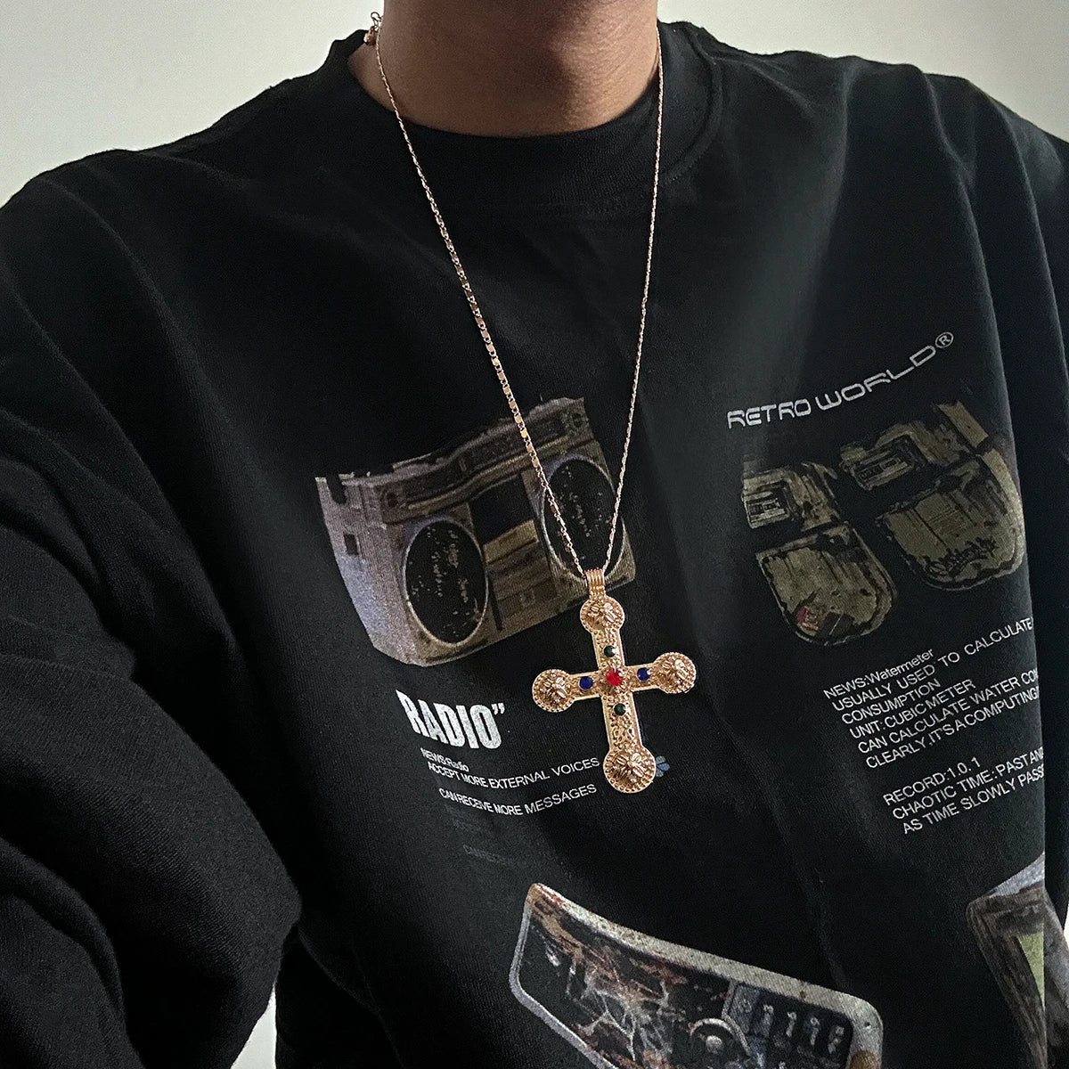 Ingemark 3 Styles Creative Big Imitation Pearl Beads Chain Necklace for Men Hip Hop Jesus Cross Pendant Choker Male Jewelry Gift