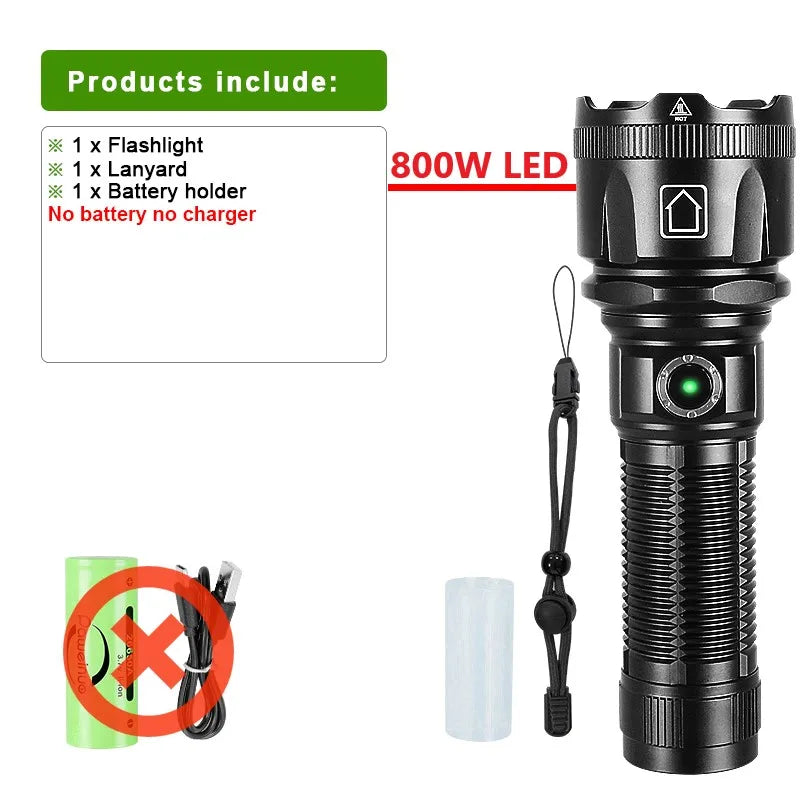 Newest 10000LM Ultra Powerful Rechargeable Flashlight 8000W Torch High Power LED Flashlights 3500M Long Range Tactical Lantern