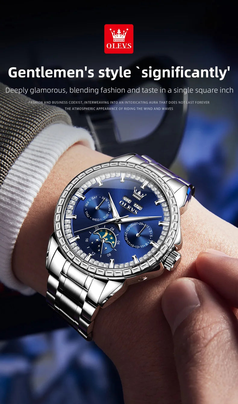 OLEVS 6695 Watch For Men Original Moon Phase Automatic Mechanical Man Watch 30M Waterproof Luminous Week Date Display...