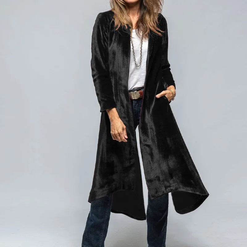 Casual Velvent Long Cardigan Women Office Loose Long Sleeve Female Windbreakers 2024 Autumn Winter Fashion Lady Party Jackets