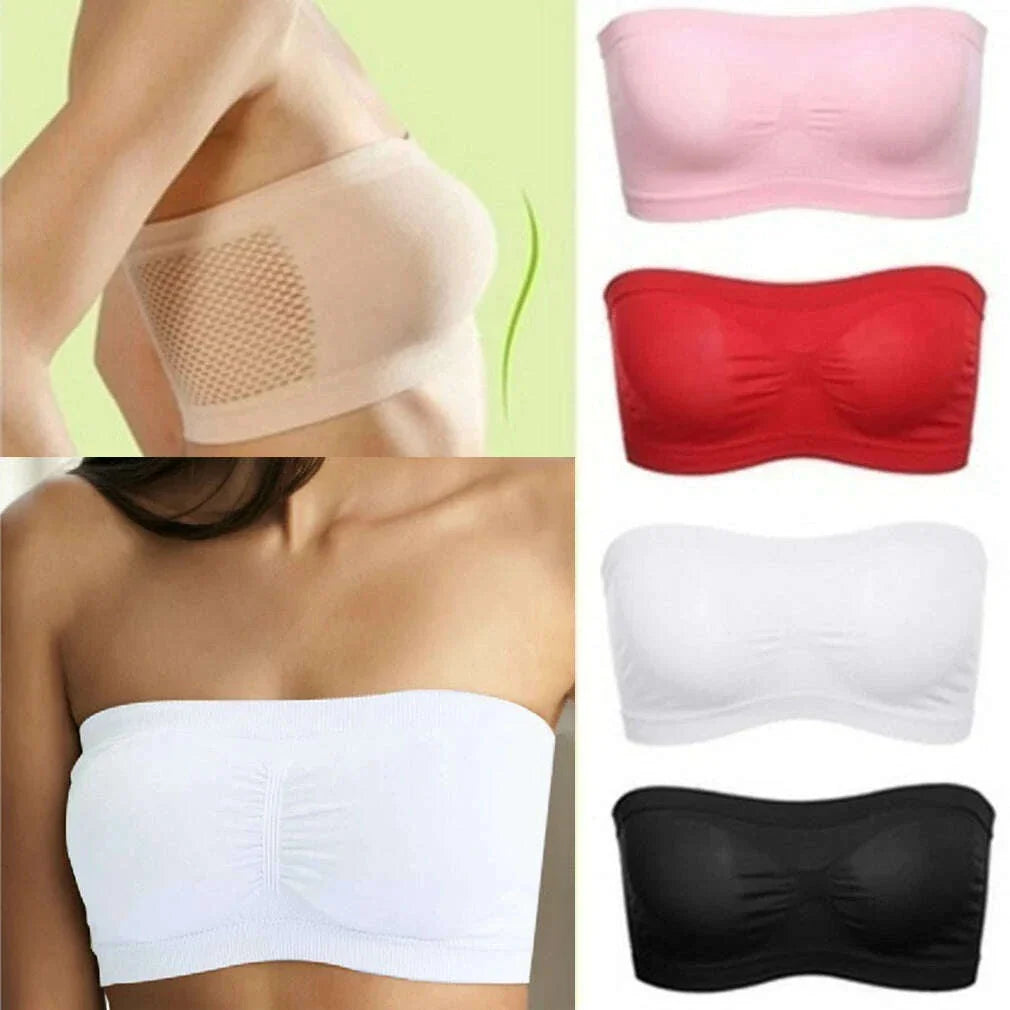 Women's Sexy Strapless Crop Top Summer Breathable Bra Mesh Bandeau Brassiere Invisible Unlined Chest Wraps Lady Tube Tops 