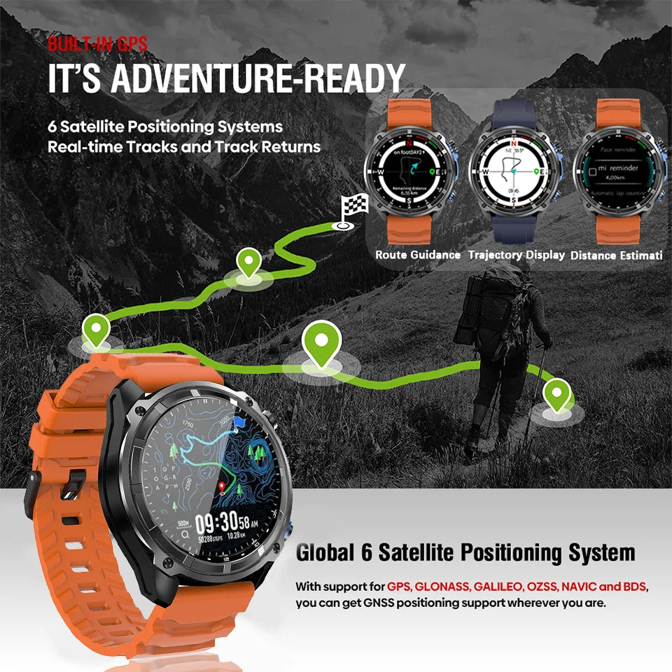 NEW 2025 GPS Smart Watch with Offline Maps 4GB Memory Video Player Military Sports Smartwatch Men 30m Swimming Waterproof AMOLED